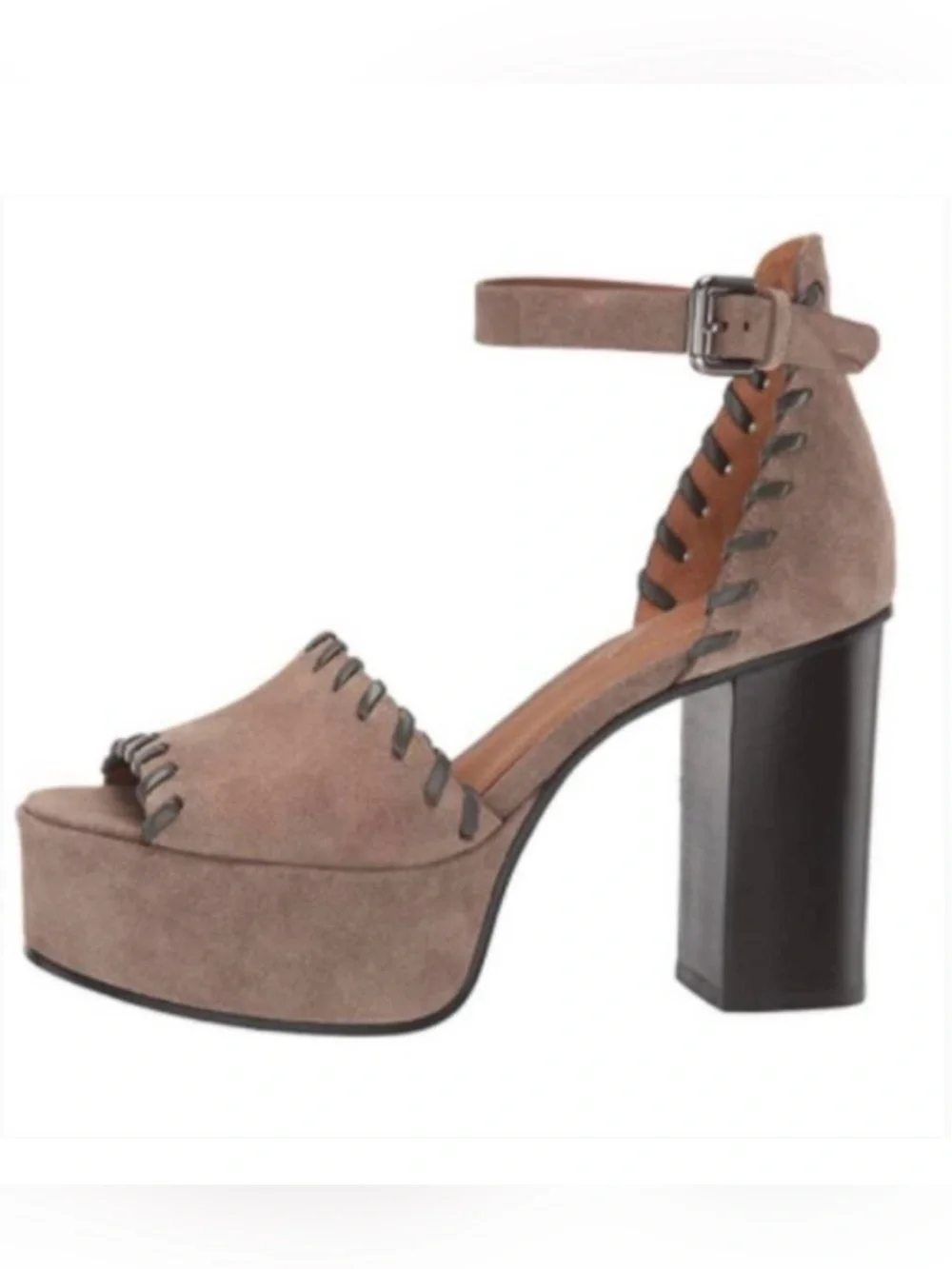 See by Chloe NWT Suede Whipstitched Platform Block Sandal Heels Size 39